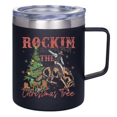 Rockin Around The Christmas Tree Cowboy Western 12oz Stainless Steel Coffee Mug