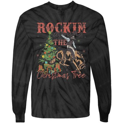 Rockin Around The Christmas Tree Cowboy Western Tie-Dye Long Sleeve Shirt