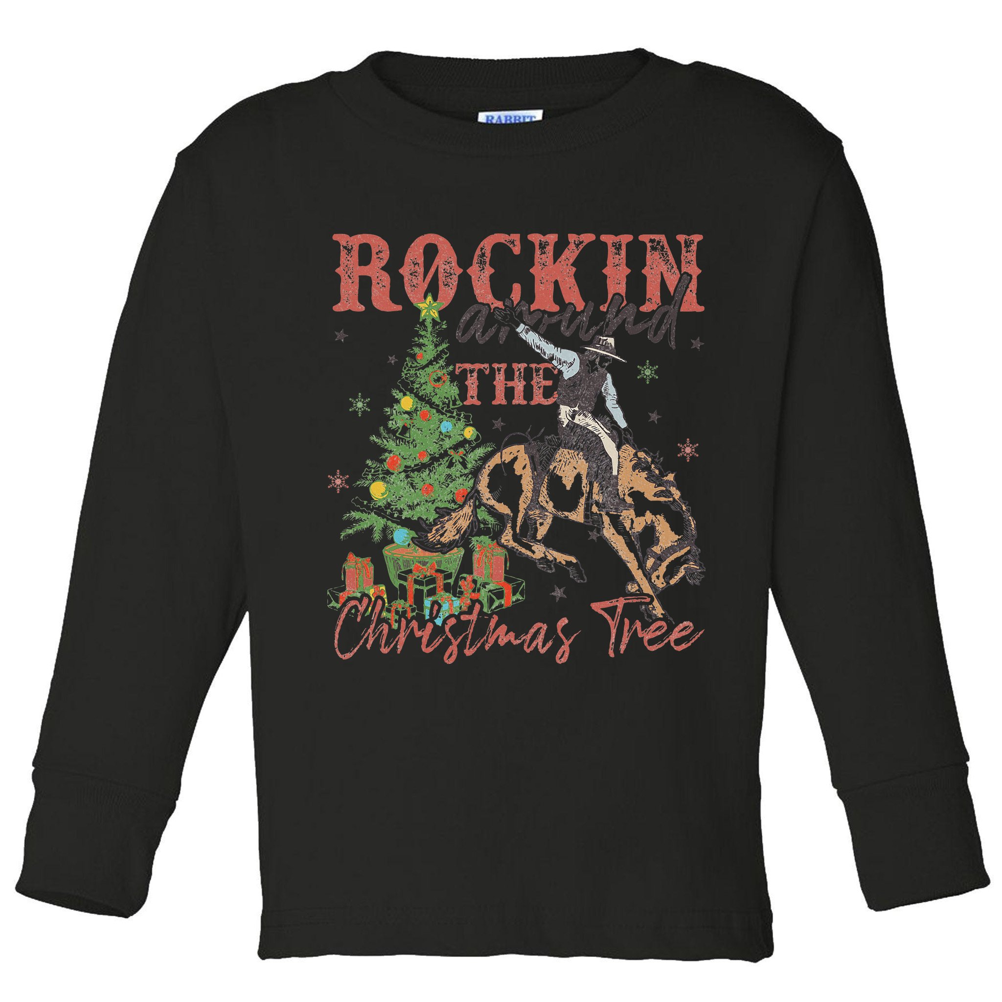 Rockin Around The Christmas Tree Cowboy Western Toddler Long Sleeve Shirt