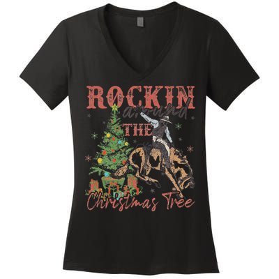 Rockin Around The Christmas Tree Cowboy Western Women's V-Neck T-Shirt
