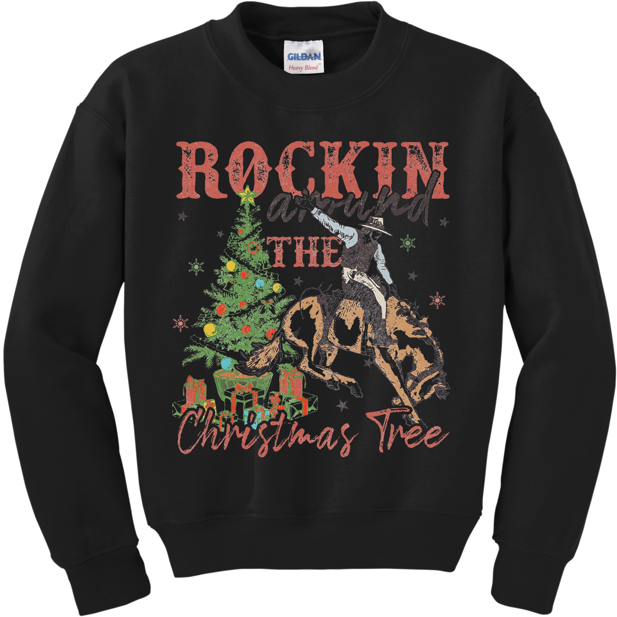 Rockin Around The Christmas Tree Cowboy Western Kids Sweatshirt