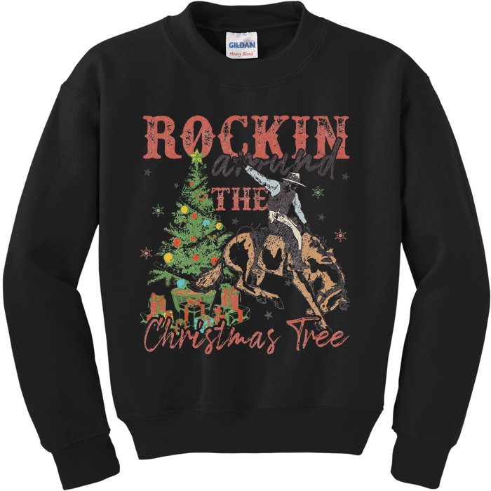 Rockin Around The Christmas Tree Cowboy Western Kids Sweatshirt