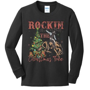 Rockin Around The Christmas Tree Cowboy Western Kids Long Sleeve Shirt