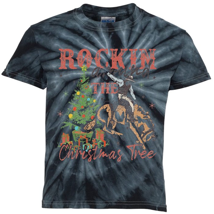 Rockin Around The Christmas Tree Cowboy Western Kids Tie-Dye T-Shirt