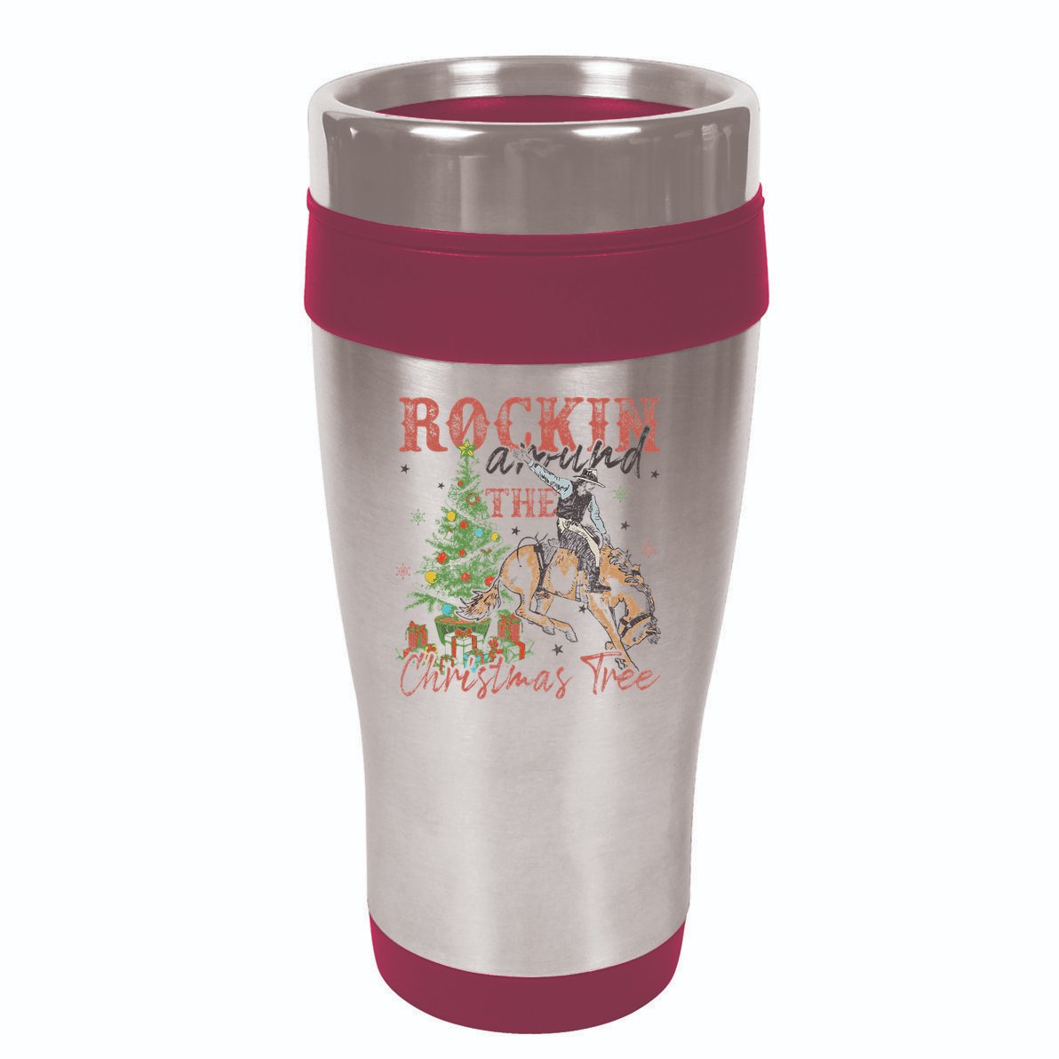 Rockin Around The Christmas Tree Cowboy Western 16oz Travel Tumbler