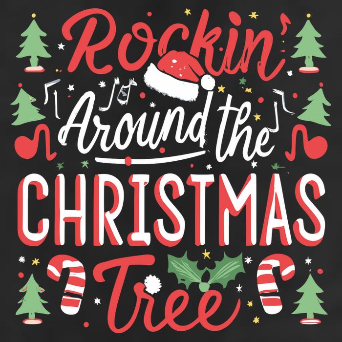 Rockin Around The Christmas Tree Music Note Music Teacher 7 Panel Mesh Trucker Snapback Hat