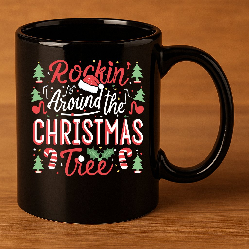 Rockin Around The Christmas Tree Music Note Music Teacher 11oz C Handle Ceramic Mug