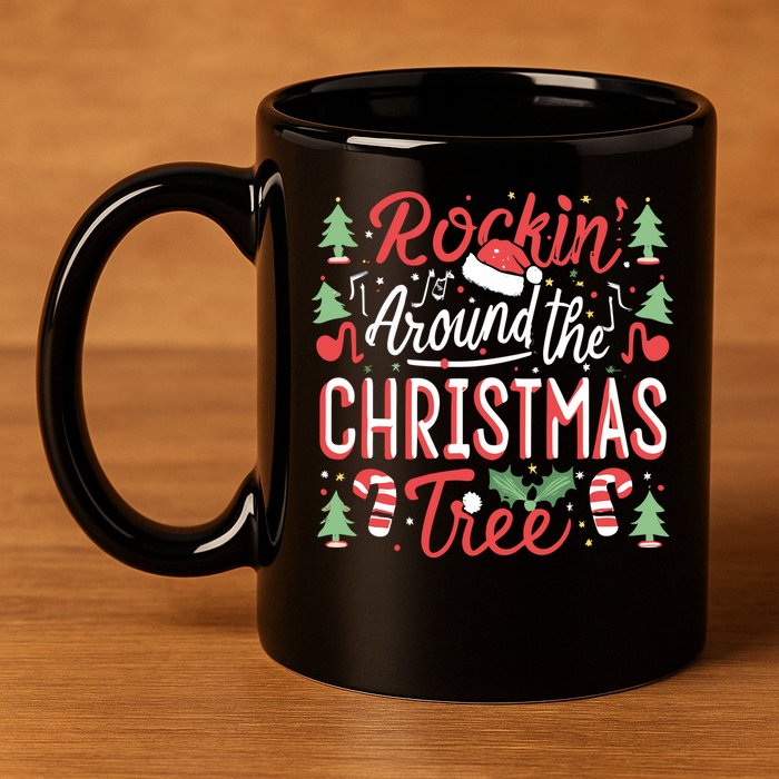 Rockin Around The Christmas Tree Music Note Music Teacher 11oz C Handle Ceramic Mug