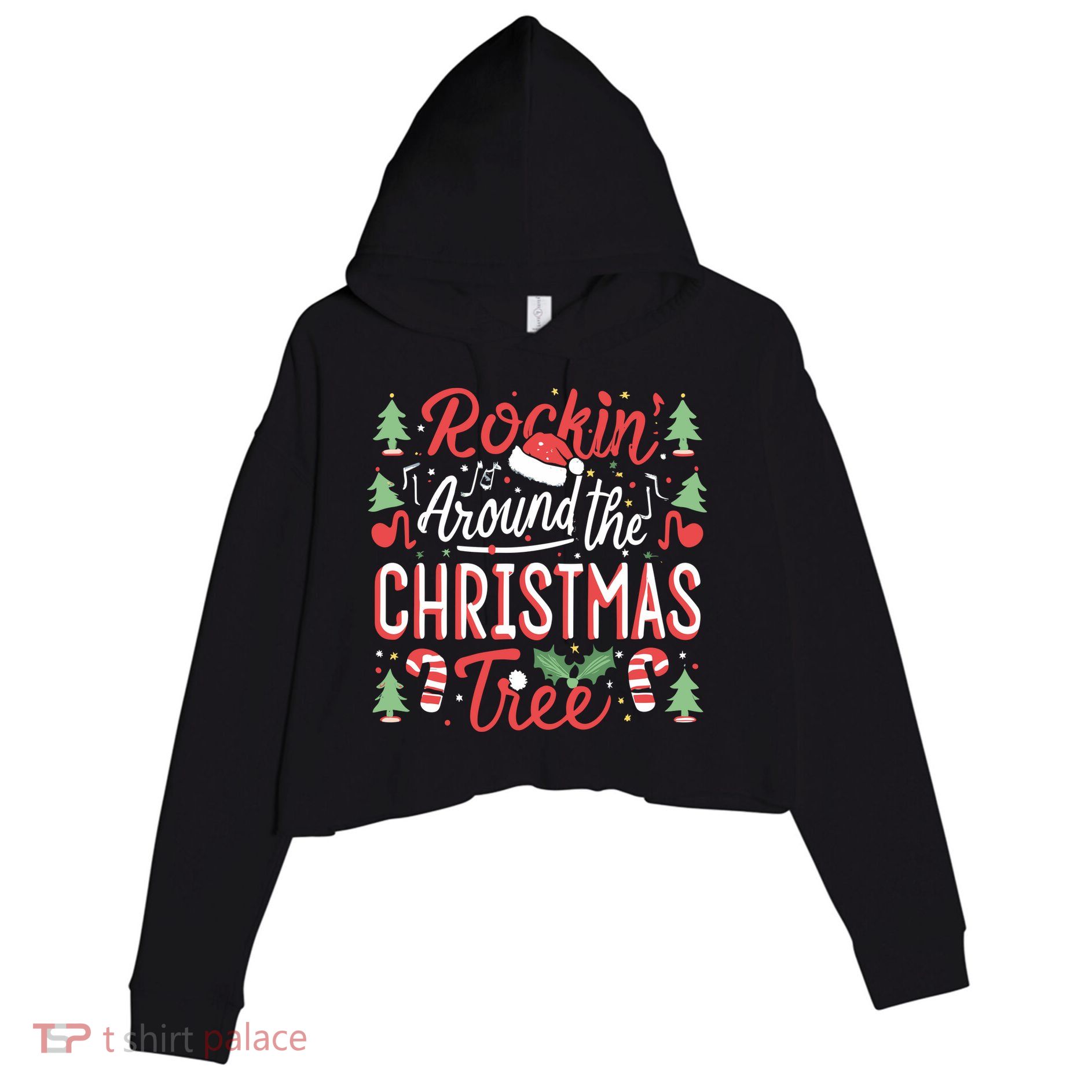 Rockin Around The Christmas Tree Music Note Music Teacher Crop Fleece Hoodie