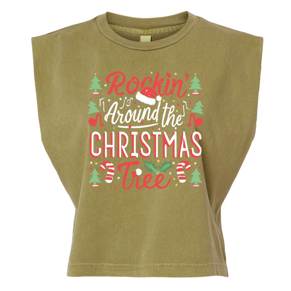 Rockin Around The Christmas Tree Music Note Music Teacher Garment-Dyed Women's Muscle Tee