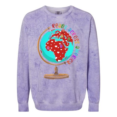 Reads Across That America Reading Lover Teacher Reader Colorblast Crewneck Sweatshirt