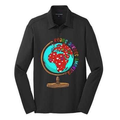 Reads Across That America Reading Lover Teacher Reader Silk Touch Performance Long Sleeve Polo