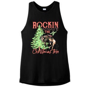 Rockin' Around The Christmas Tree Cowboy Santa Ride Horse Ladies PosiCharge Tri-Blend Wicking Tank