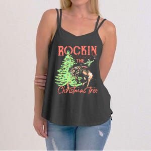 Rockin' Around The Christmas Tree Cowboy Santa Ride Horse Women's Strappy Tank