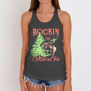 Rockin' Around The Christmas Tree Cowboy Santa Ride Horse Women's Knotted Racerback Tank