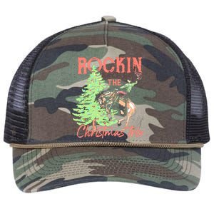 Rockin' Around The Christmas Tree Cowboy Santa Ride Horse Retro Rope Trucker Hat Cap