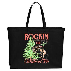 Rockin' Around The Christmas Tree Cowboy Santa Ride Horse Cotton Canvas Jumbo Tote