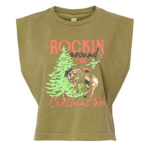 Rockin' Around The Christmas Tree Cowboy Santa Ride Horse Garment-Dyed Women's Muscle Tee