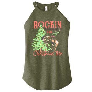 Rockin' Around The Christmas Tree Cowboy Santa Ride Horse Women's Perfect Tri Rocker Tank