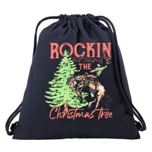 Rockin' Around The Christmas Tree Cowboy Santa Ride Horse Drawstring Bag