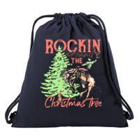 Rockin' Around The Christmas Tree Cowboy Santa Ride Horse Drawstring Bag