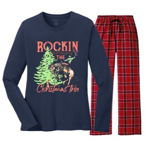 Rockin' Around The Christmas Tree Cowboy Santa Ride Horse Women's Long Sleeve Flannel Pajama Set 