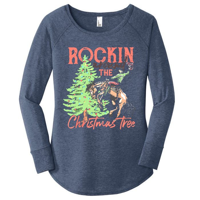 Rockin' Around The Christmas Tree Cowboy Santa Ride Horse Women's Perfect Tri Tunic Long Sleeve Shirt