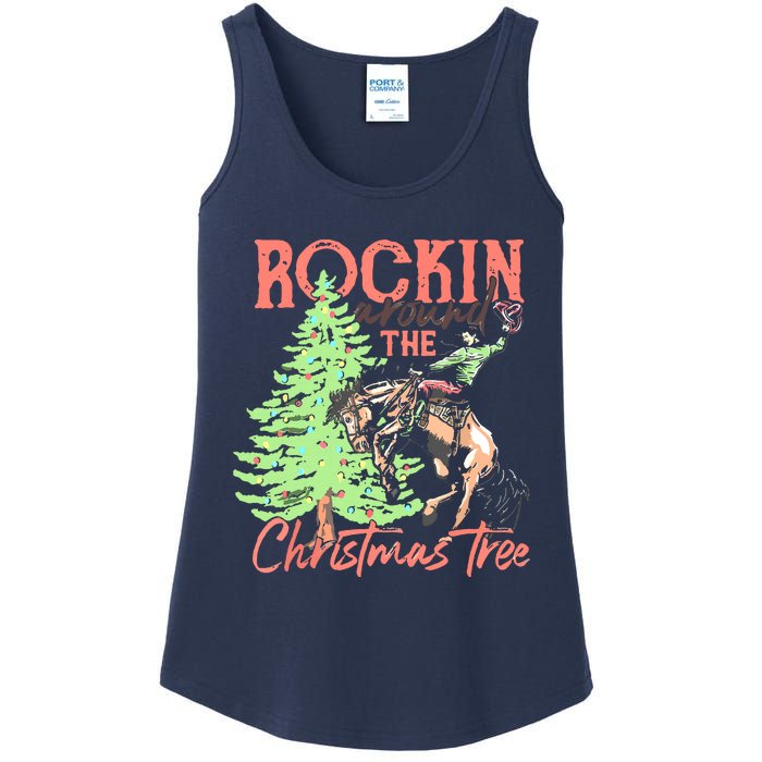 Rockin' Around The Christmas Tree Cowboy Santa Ride Horse Ladies Essential Tank