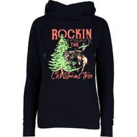 Rockin' Around The Christmas Tree Cowboy Santa Ride Horse Womens Funnel Neck Pullover Hood