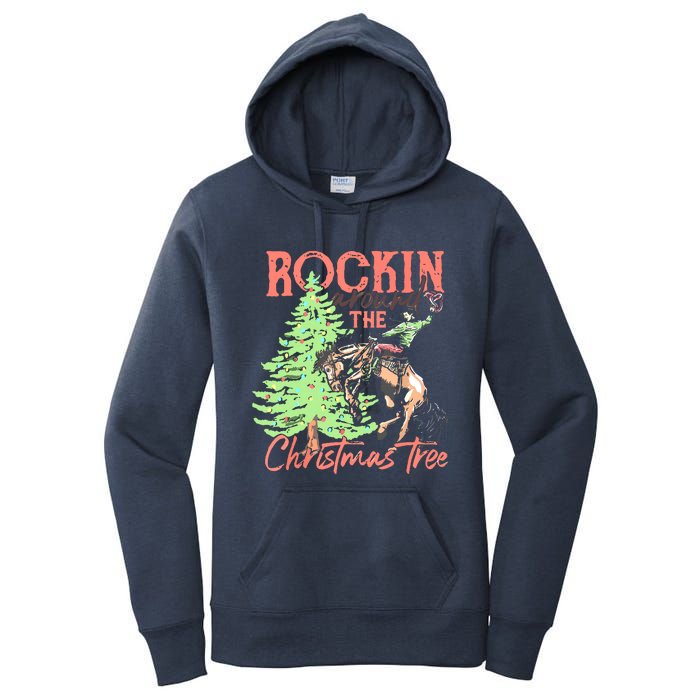 Rockin' Around The Christmas Tree Cowboy Santa Ride Horse Women's Pullover Hoodie