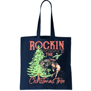 Rockin' Around The Christmas Tree Cowboy Santa Ride Horse Tote Bag