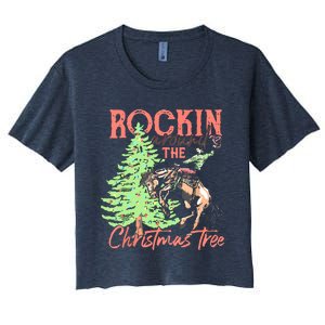 Rockin' Around The Christmas Tree Cowboy Santa Ride Horse Women's Crop Top Tee