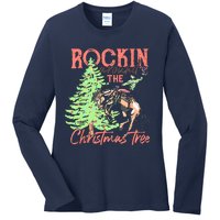 Rockin' Around The Christmas Tree Cowboy Santa Ride Horse Ladies Long Sleeve Shirt