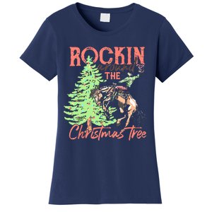 Rockin' Around The Christmas Tree Cowboy Santa Ride Horse Women's T-Shirt