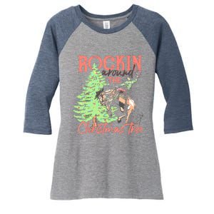 Rockin' Around The Christmas Tree Cowboy Santa Ride Horse Women's Tri-Blend 3/4-Sleeve Raglan Shirt