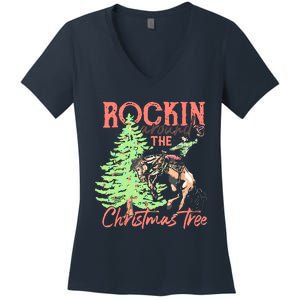 Rockin' Around The Christmas Tree Cowboy Santa Ride Horse Women's V-Neck T-Shirt