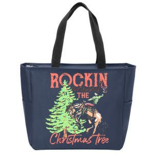 Rockin' Around The Christmas Tree Cowboy Santa Ride Horse Zip Tote Bag