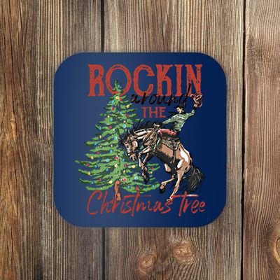 Rocking Around The Christmas Tree Retro Cowboy Christmas Coaster