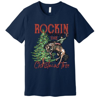 Rocking Around The Christmas Tree Retro Cowboy Christmas Premium T-Shirt