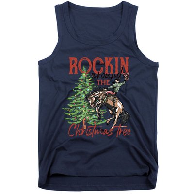 Rocking Around The Christmas Tree Retro Cowboy Christmas Tank Top