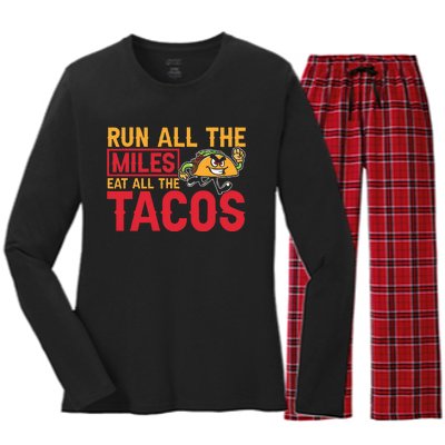 Run All The Miles Eat All The Tacos Marathon Jogging Running Women's Long Sleeve Flannel Pajama Set 