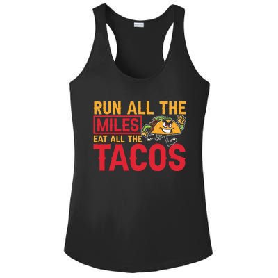 Run All The Miles Eat All The Tacos Marathon Jogging Running Ladies PosiCharge Competitor Racerback Tank