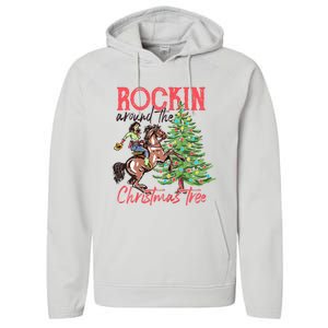 Rockin Around The Christmas Tree Western Cowboy Cowgirl Performance Fleece Hoodie