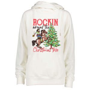 Rockin Around The Christmas Tree Western Cowboy Cowgirl Womens Funnel Neck Pullover Hood