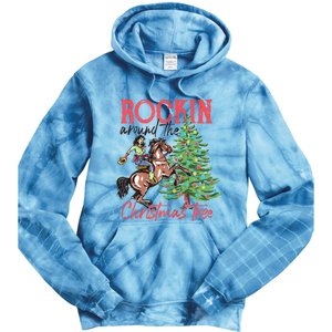 Rockin Around The Christmas Tree Western Cowboy Cowgirl Tie Dye Hoodie