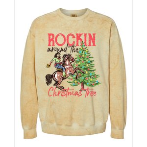 Rockin Around The Christmas Tree Western Cowboy Cowgirl Colorblast Crewneck Sweatshirt