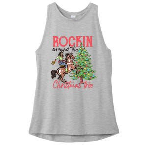 Rockin Around The Christmas Tree Western Cowboy Cowgirl Ladies PosiCharge Tri-Blend Wicking Tank