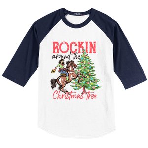 Rockin Around The Christmas Tree Western Cowboy Cowgirl Baseball Sleeve Shirt