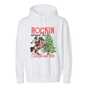 Rockin Around The Christmas Tree Western Cowboy Cowgirl Garment-Dyed Fleece Hoodie