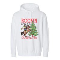 Rockin Around The Christmas Tree Western Cowboy Cowgirl Garment-Dyed Fleece Hoodie